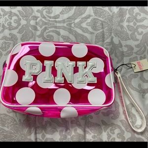 BOGO FREE; Pink polka dot see through wristlet